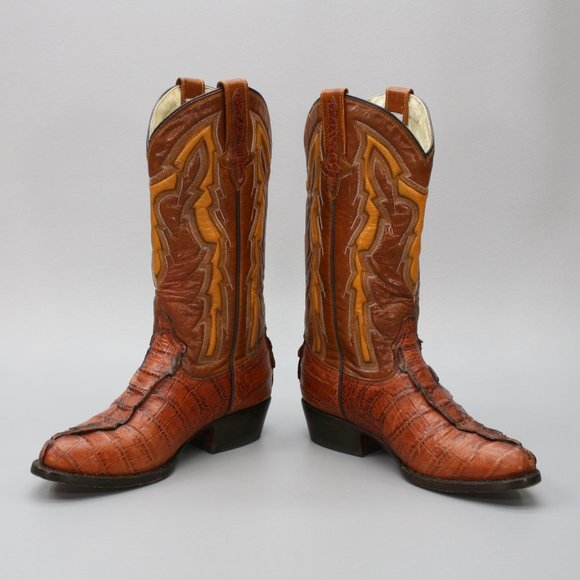 Rudel Men's 7 E Wide Cognac Brown Alligator Gator Leather Western Cowboy Boots - Picture 10 of 10